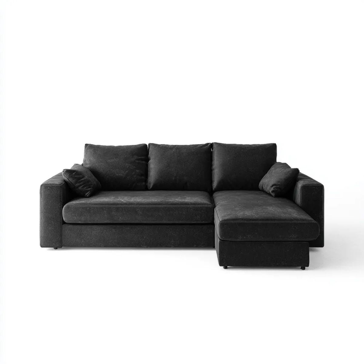 Prawostronna sofa narożna w kształcie L, czarna, z tapicerką poliestrową, 260 x 160 x 85 cm