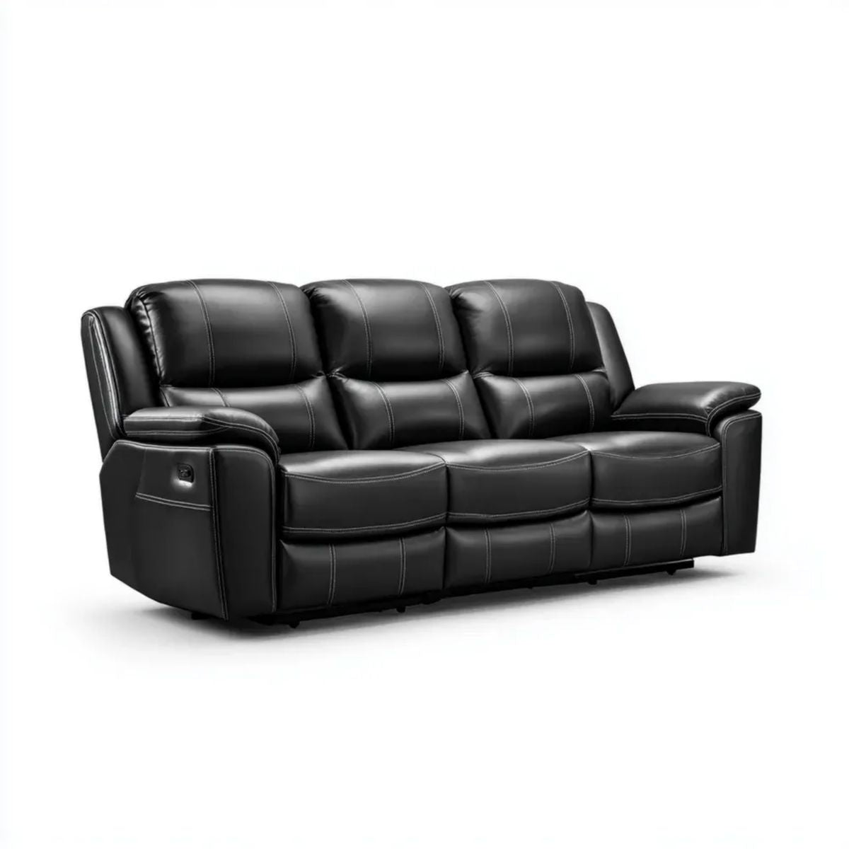Czarna 3-osobowa sofa ze skóry syntetycznej z elektryczną funkcją relaksu, 208 × 95 × 102 cm