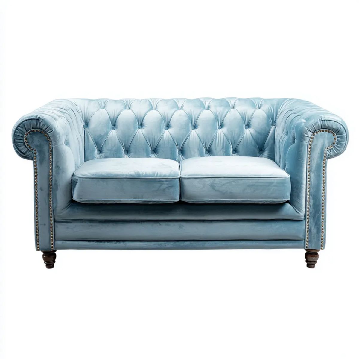 Dwuosobowa sofa Chesterfield z aksamitu jasnoniebieska 170 x 90 x 75 cm