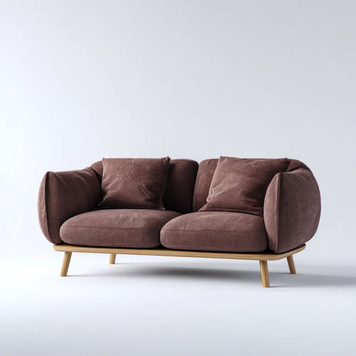 Dwuosobowa sofa brązowa z tapicerką z poliestru i drewnianymi nogami, 180 × 85 × 78 cm