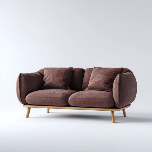 Dwuosobowa sofa brązowa z tapicerką z poliestru i drewnianymi nogami, 180 × 85 × 78 cm