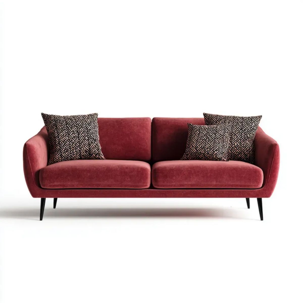 Dwuosobowa sofa welurowa bordowa 180 x 86 x 84 cm z czarnymi metalowymi nóżkami