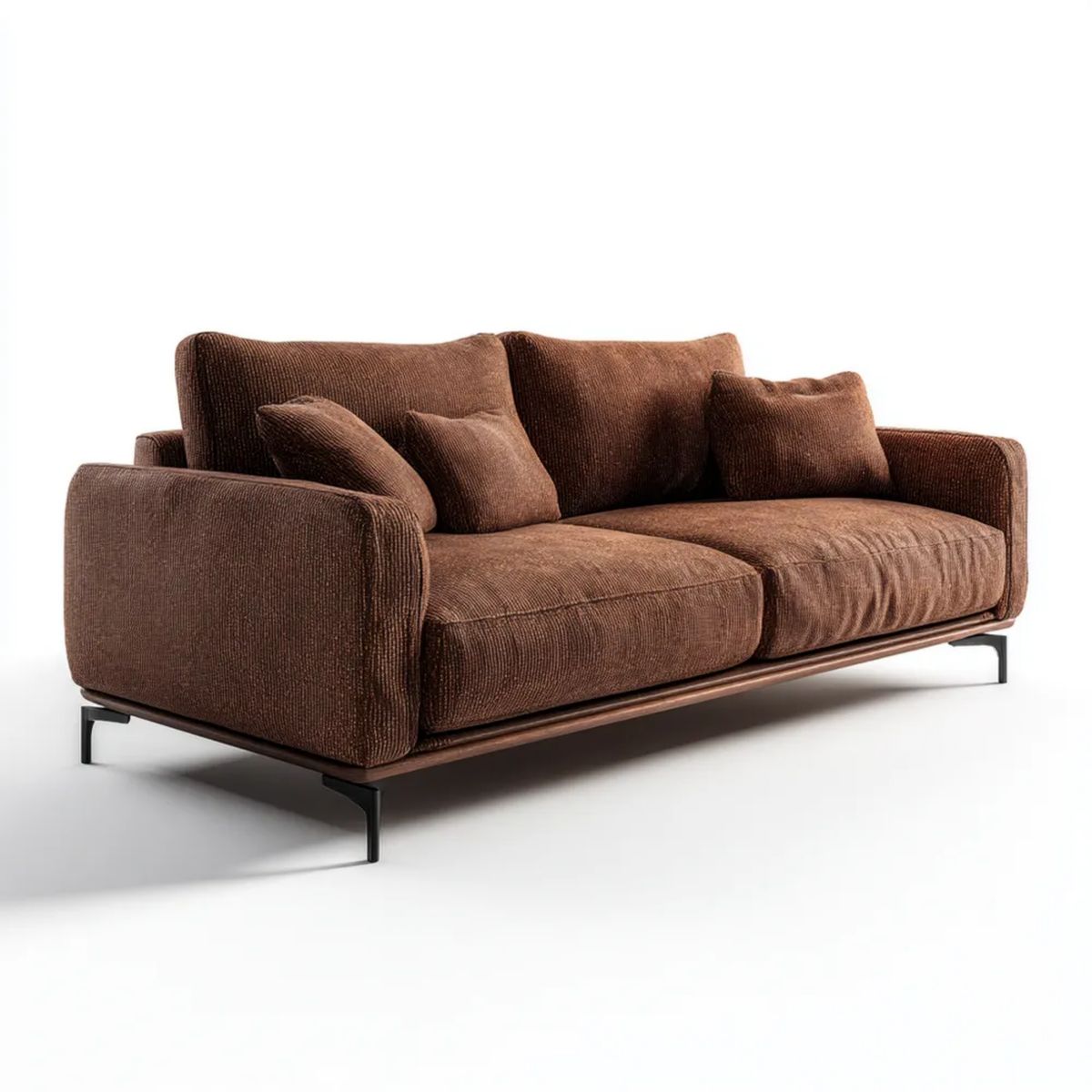 Trzyosobowa sofa brązowa z tapicerką sztruksową na stalowych nogach, 230 x 100 x 85 cm