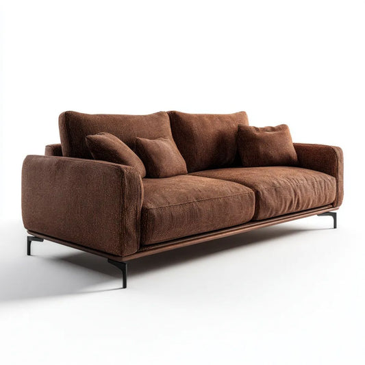 Trzyosobowa sofa brązowa z tapicerką sztruksową na stalowych nogach, 230 x 100 x 85 cm