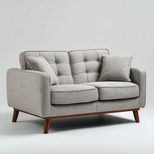 Szara dwuosobowa sofa z tkaniny z drewnianymi nogami, 160 x 85 x 88 cm
