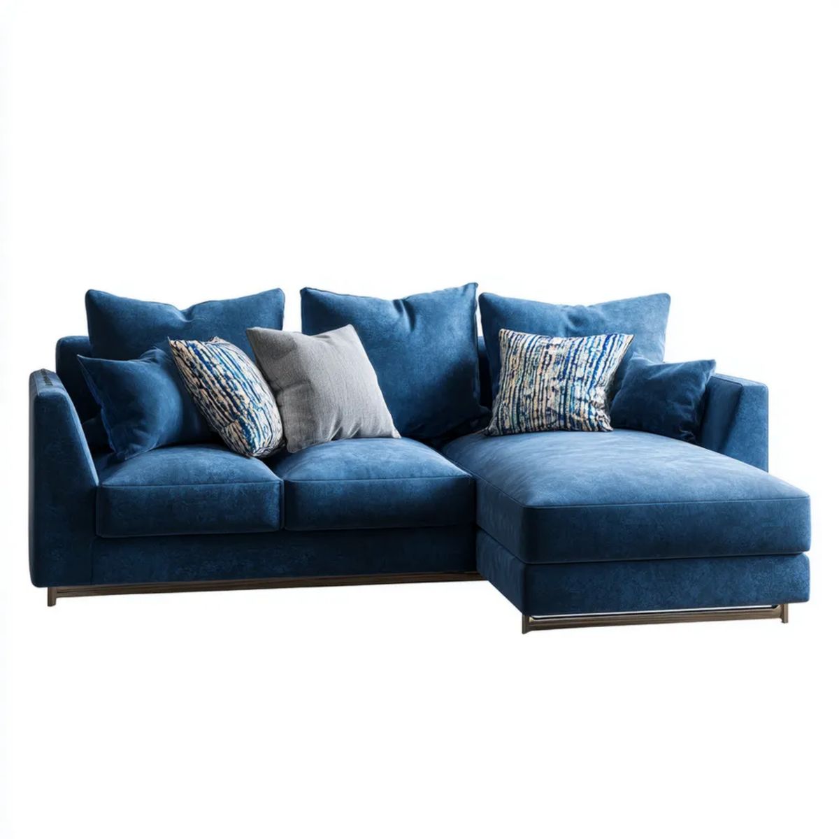 Granatowa sofa narożna w kształcie L z prawostronnym szezlongiem, aksamit poliestrowy, 280 × 165 × 88 cm