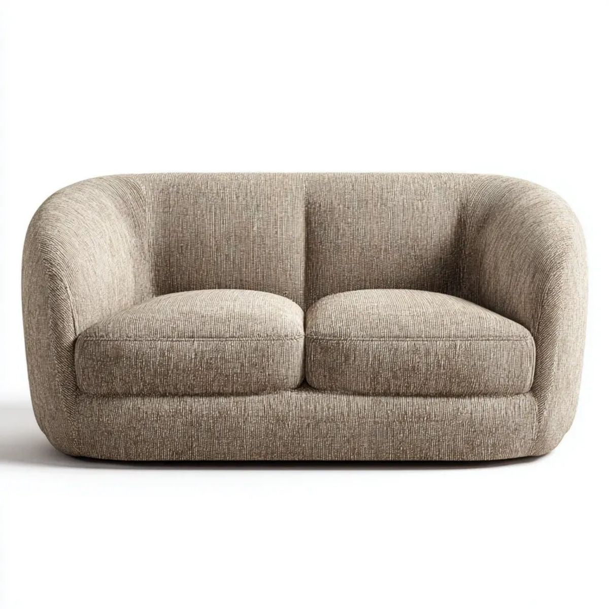 Beżowa sofa dwuosobowa z poliestru 160 x 90 x 73 cm, zaokrąglona