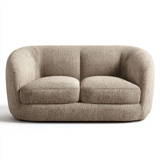 Beżowa sofa dwuosobowa z poliestru 160 x 90 x 73 cm, zaokrąglona
