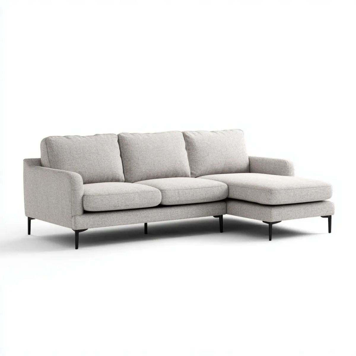 Sofa narożna w kształcie L z szezlongiem, poliestrowa, jasnoszara, 250 × 160 × 85 cm