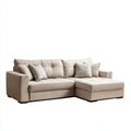 Beżowa sofa narożna w kształcie L z prawostronnym szezlongiem, poliestrowa, 260 x 160 x 85 cm