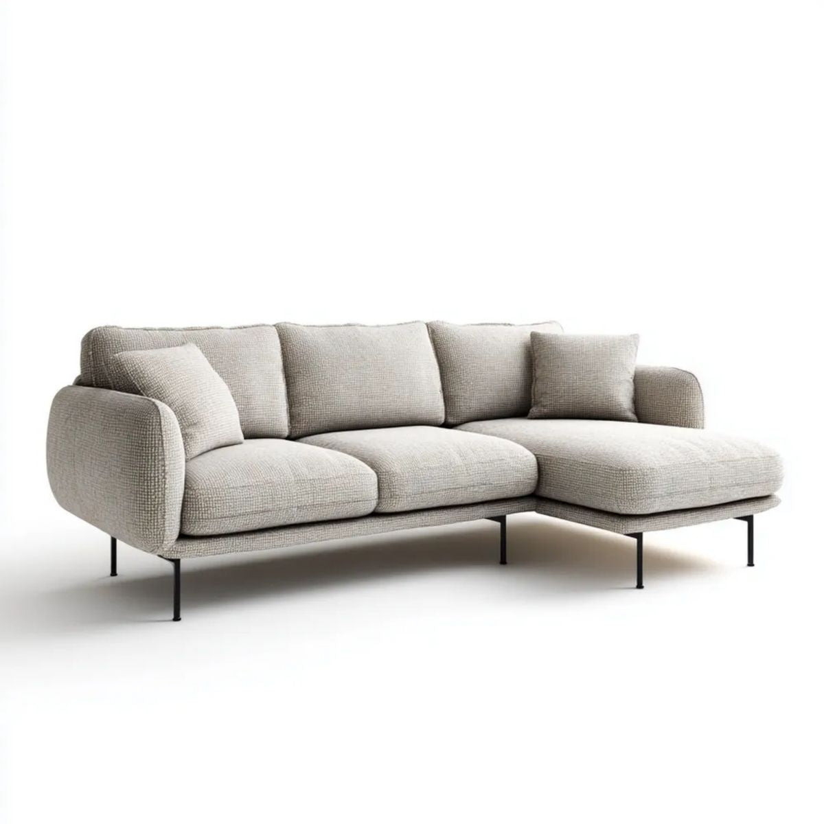 Beżowa sofa narożna z prawostronnym szezlongiem z tkaniny poliestrowej 250 × 160 × 85 cm
