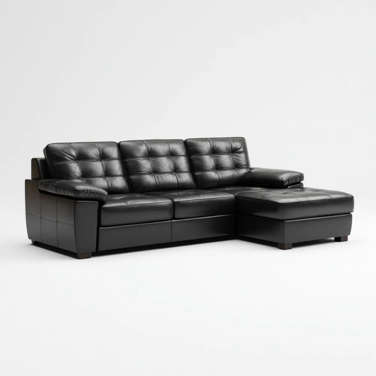 Prawostronna sofa narożna 3-osobowa z ekoskóry PU, czarna, 260 × 165 × 90 cm