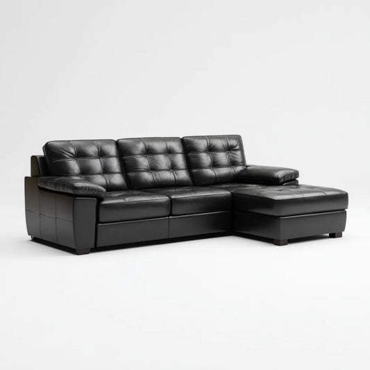 Prawostronna sofa narożna 3-osobowa z ekoskóry PU, czarna, 260 × 165 × 90 cm