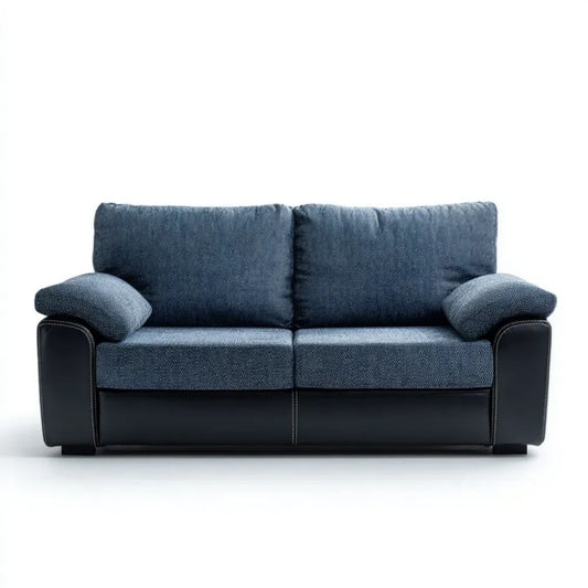Dwuosobowa sofa tapicerowana poliestrem i PU, granatowo-czarna, 160 x 90 x 90 cm