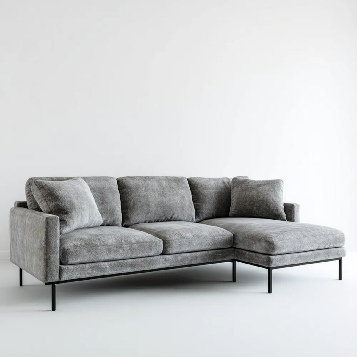 Szara sofa narożna w kształcie L z obiciem poliestrowym, prawy szezlong, 250 × 160 × 85 cm