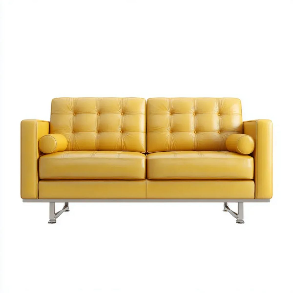 Żółta sofa dwuosobowa ze skóry syntetycznej PU 165 x 85 x 88 cm
