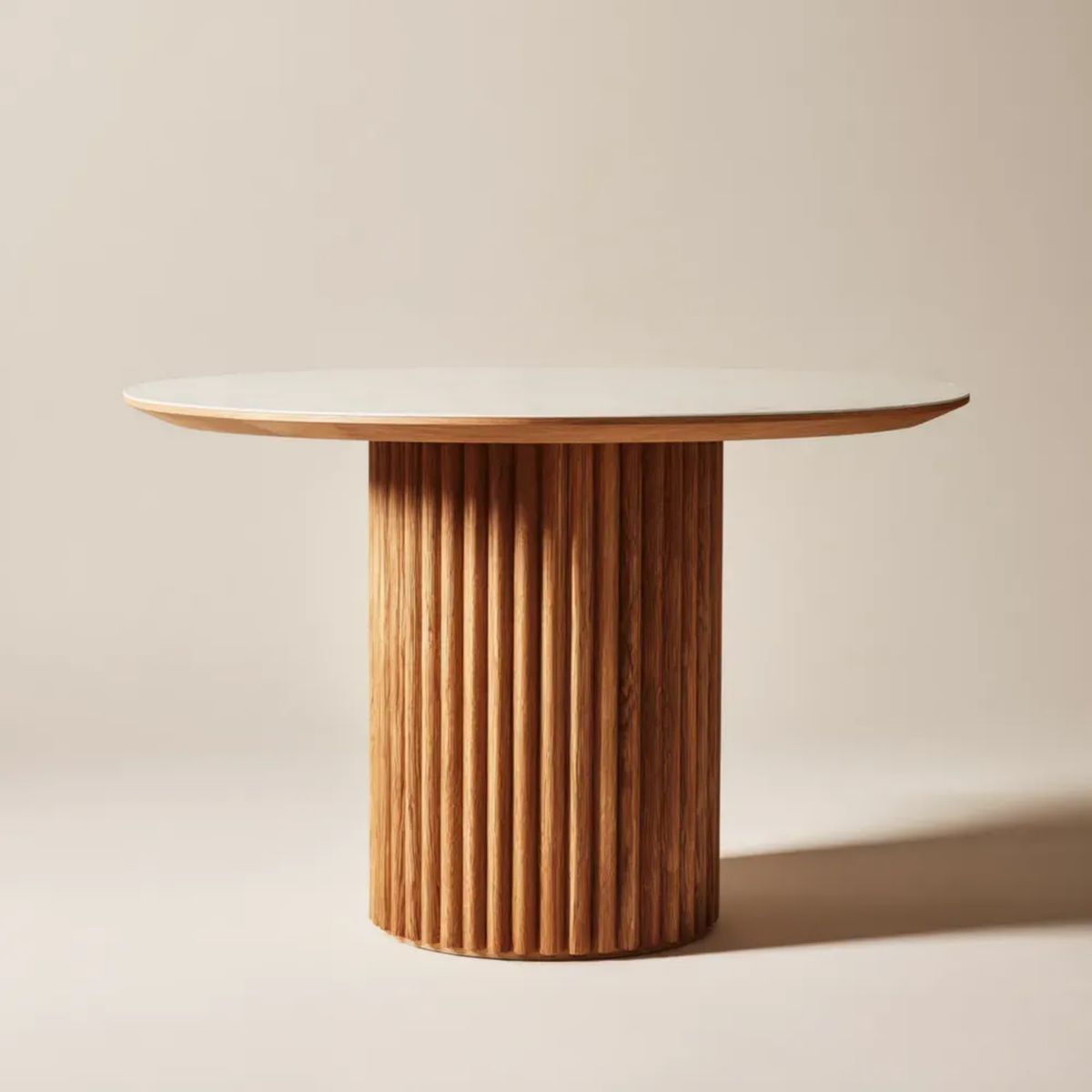 Okrągły stół do jadalni z MDF, biało-orzechowy, Ø 120 × 75 cm