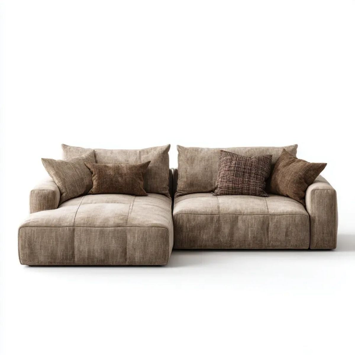 Modułowa sofa narożna z lewostronnym szezlongiem z poliestru, taupe/brązowa, 280 x 160 x 85 cm