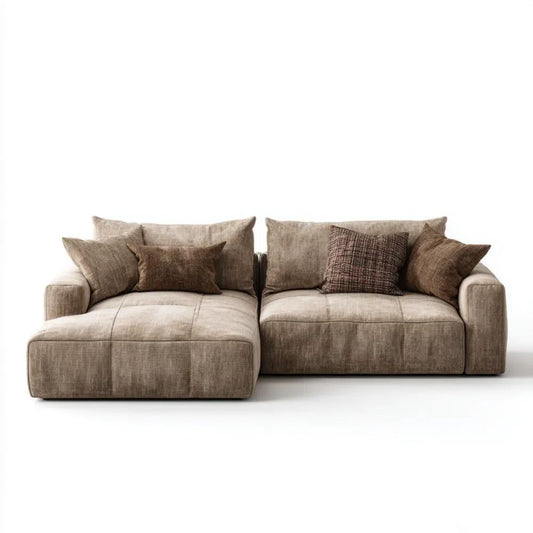 Modułowa sofa narożna z lewostronnym szezlongiem z poliestru, taupe/brązowa, 280 x 160 x 85 cm