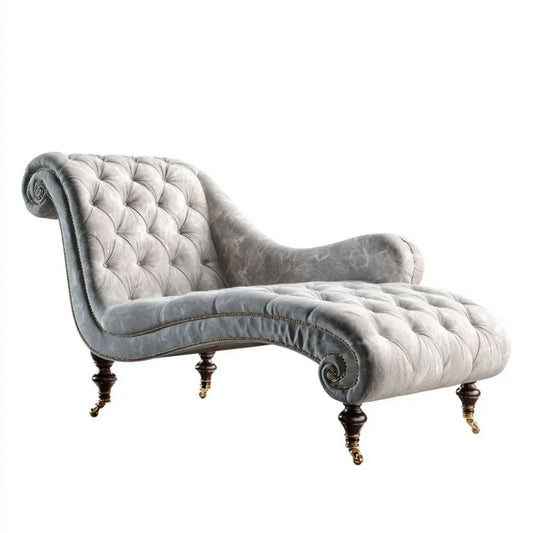 Pikowany szezlong tapicerowany aksamitem, szary, 170 x 75 x 88 cm