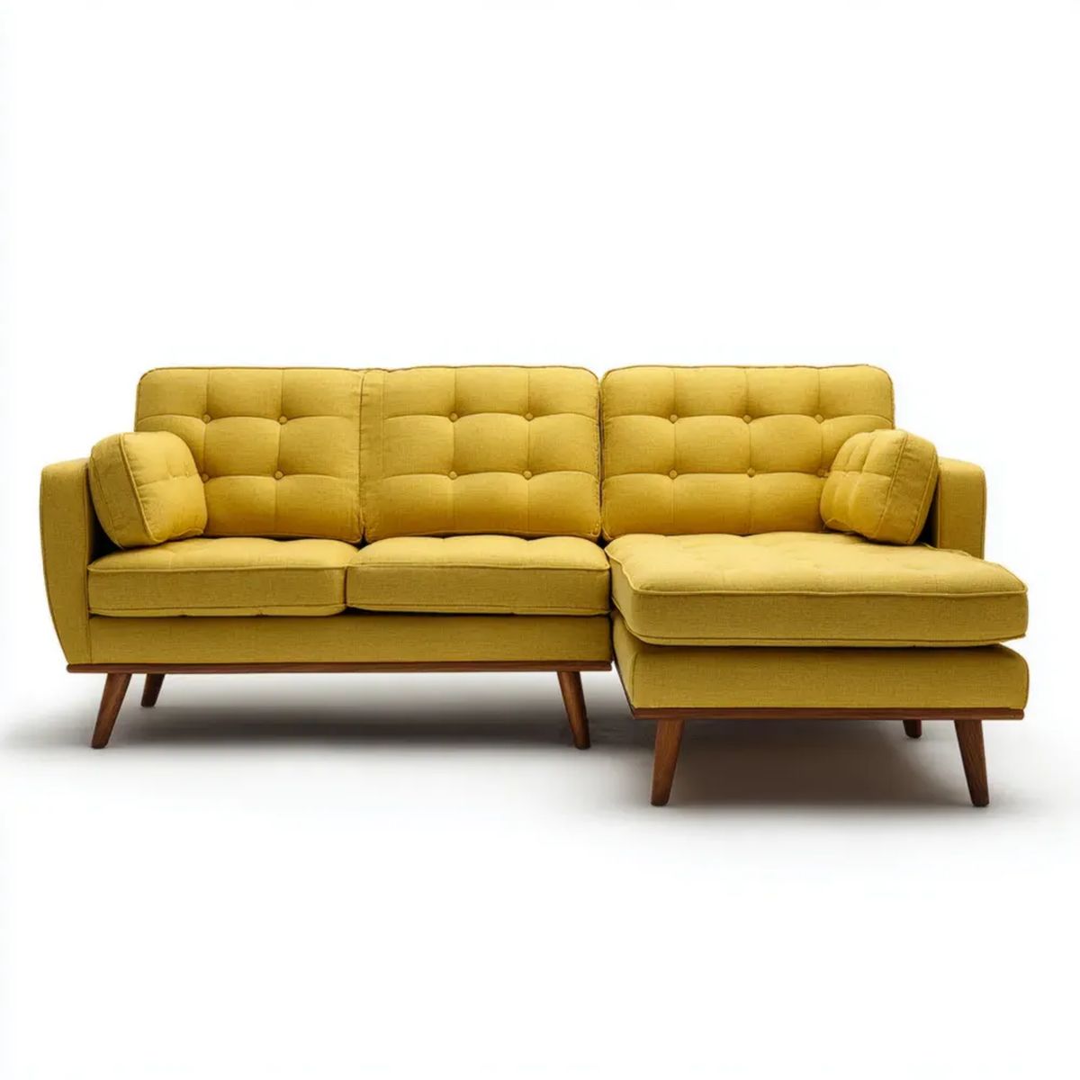 Prawostronna sofa narożna z szezlongiem musztardowa, tapicerowana tkaniną poliestrową, 240 × 160 × 86 cm