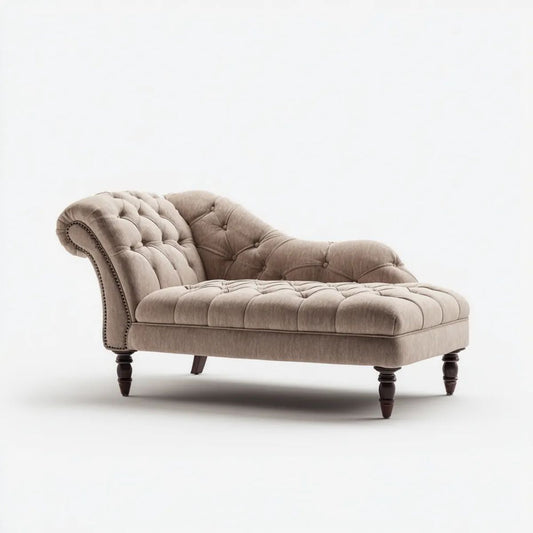 Lewostronny szezlong tapicerowany taupe z ciemnobrązowymi nogami, 170 x 75 x 88 cm