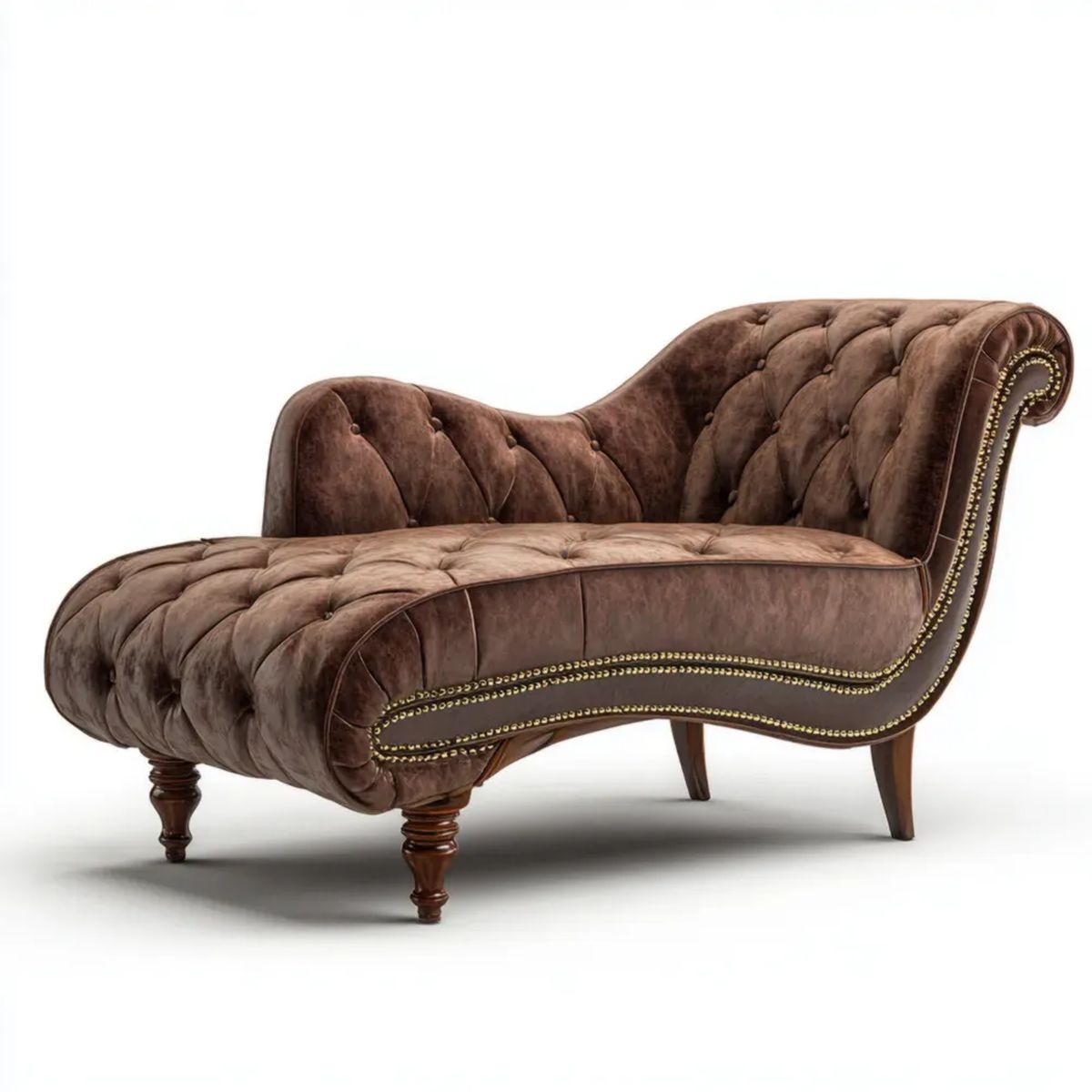 Brązowy pikowany szezlong Chesterfield z aksamitu 170 × 75 × 88 cm