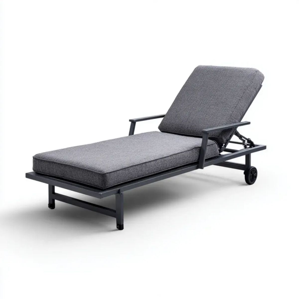 Regulowany leżak ogrodowy z aluminium i poliestru, szary/czarny, 200 × 65 × 35 cm