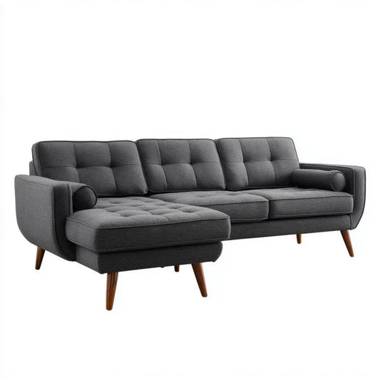 3-osobowa sofa narożna w kształcie L z lewostronnym szezlongiem, grafitowa, 255 × 160 × 85 cm