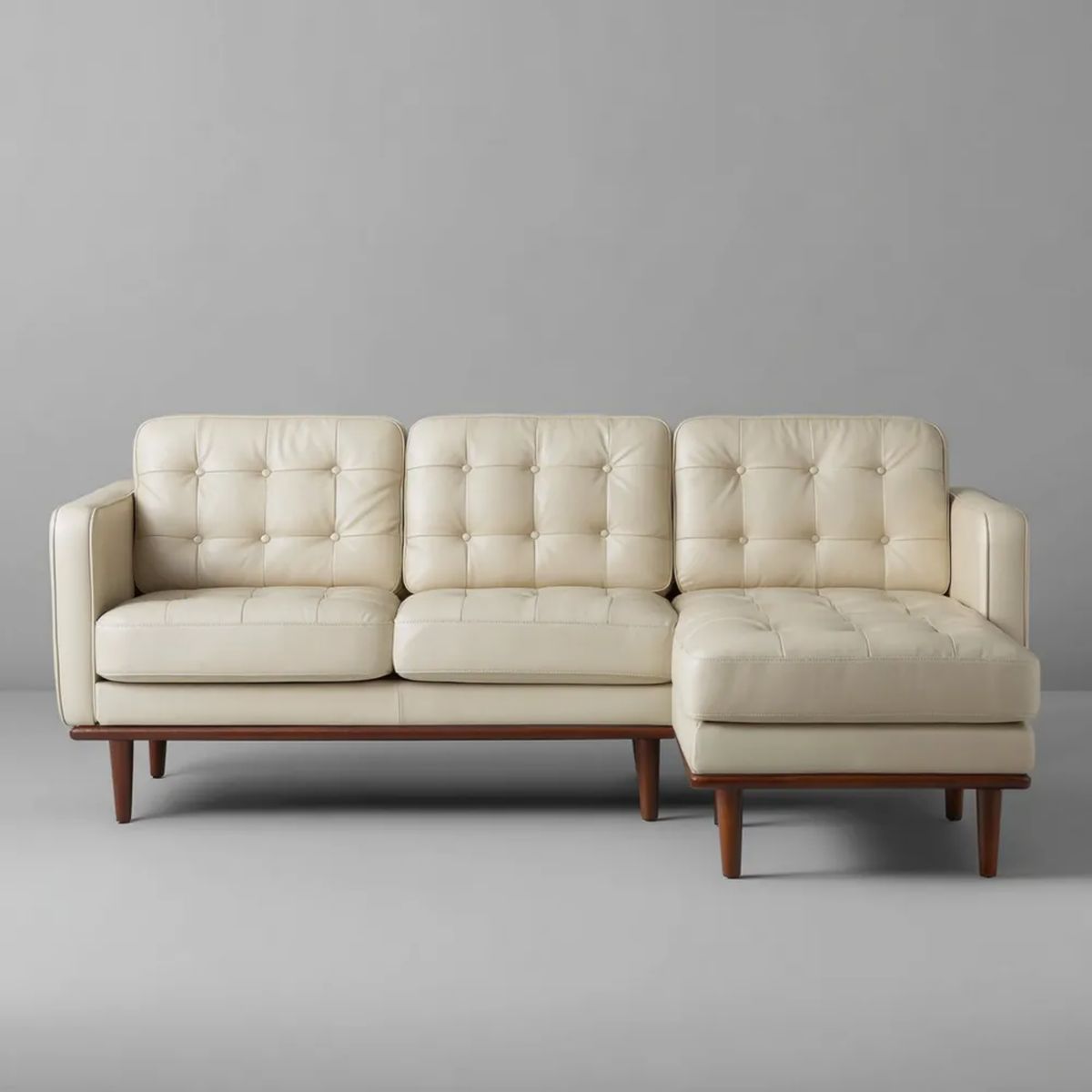 Kremowa sofa narożna w kształcie L z prawostronnym szezlongiem i tapicerką PU, 230 × 150 × 85 cm