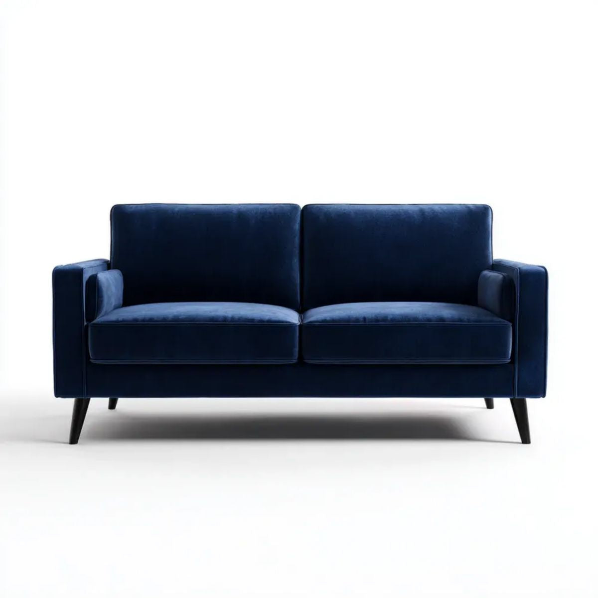 Granatowa sofa dwuosobowa z aksamitu, 152 x 83 x 84 cm, czarne nogi