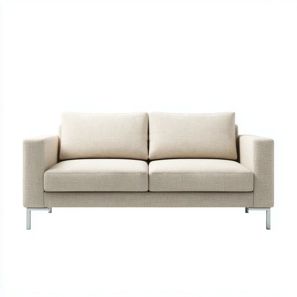 Sofa dwuosobowa beżowa z tkaniny poliestrowej na stalowych nogach 180 x 85 x 82 cm