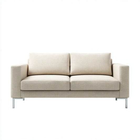 Sofa dwuosobowa beżowa z tkaniny poliestrowej na stalowych nogach 180 x 85 x 82 cm