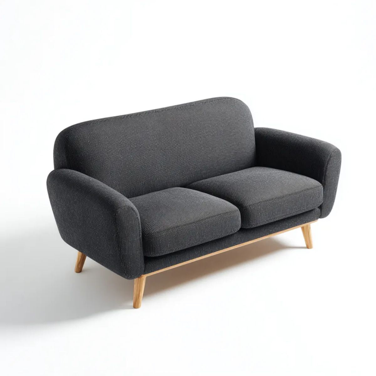 Dwuosobowa sofa grafitowa z tapicerką poliestrową i drewnianymi nogami, 140 × 78 × 82 cm