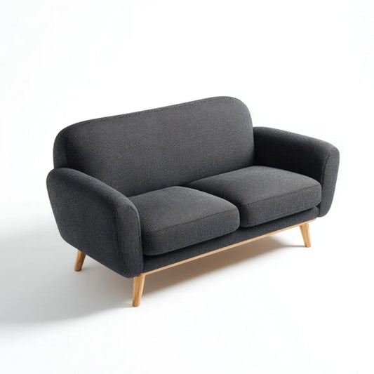 Dwuosobowa sofa grafitowa z tapicerką poliestrową i drewnianymi nogami, 140 × 78 × 82 cm