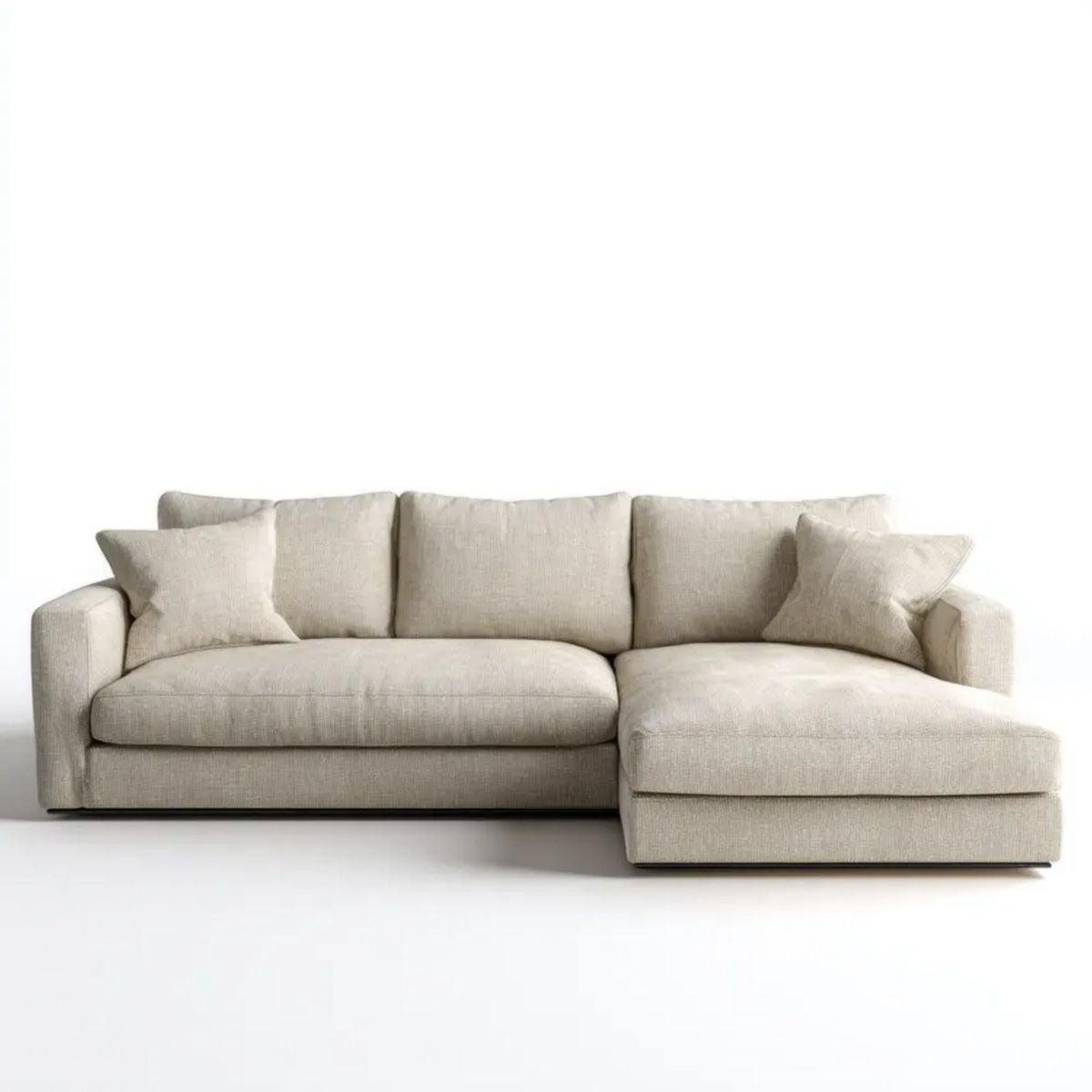 Beżowa sofa narożna z prawostronnym szezlongiem z tkaniny poliestrowej 260 × 160 × 85 cm