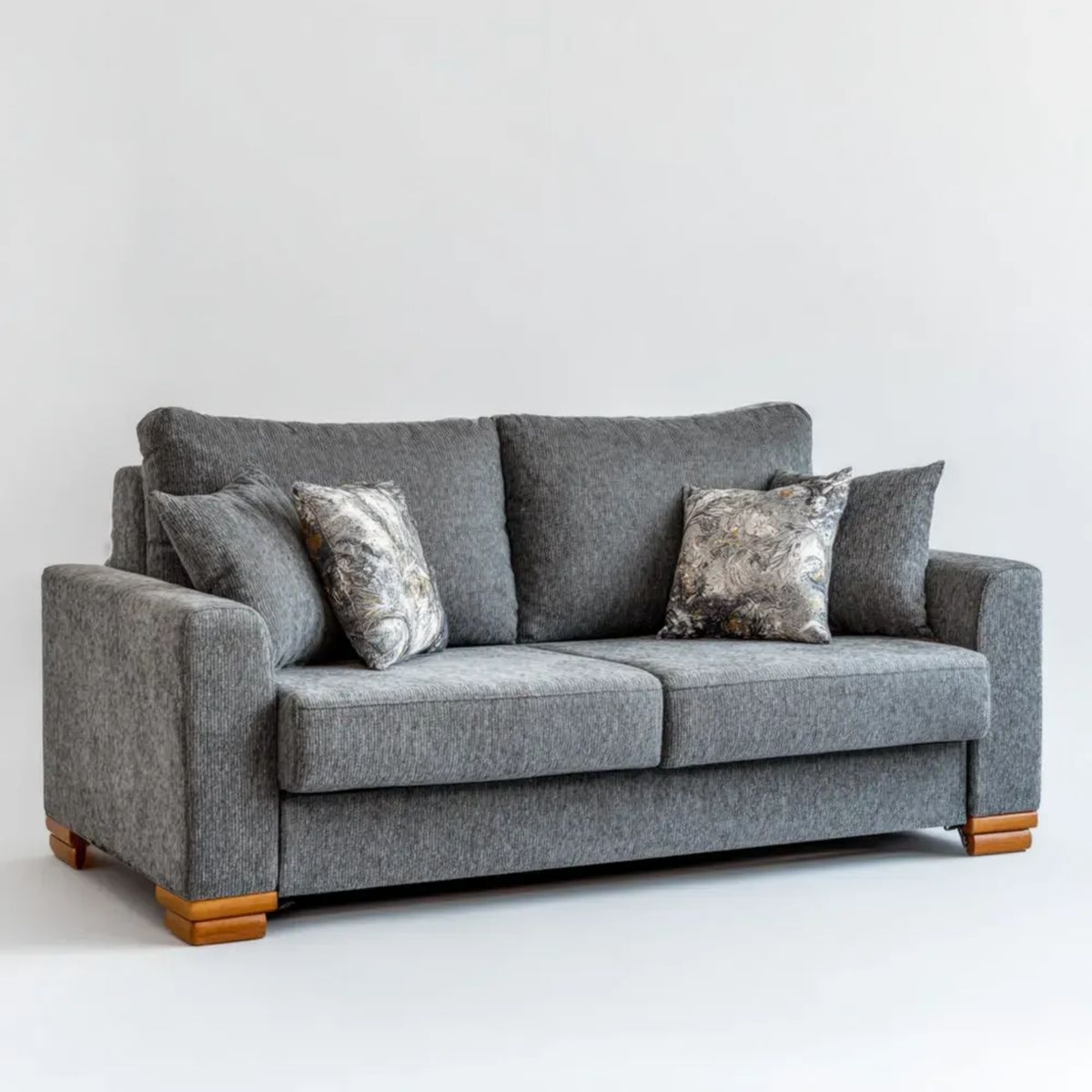 Dwuosobowa sofa tapicerowana z tkaniny poliestrowej, szara/jasnobrązowa, 200 × 90 × 88 cm