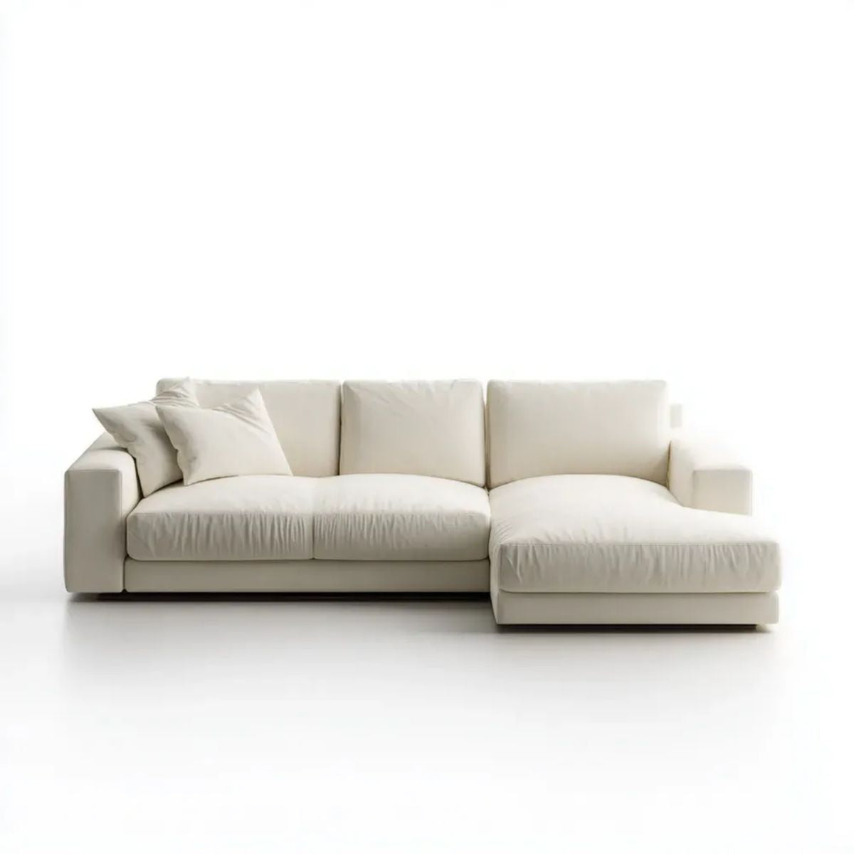 Kremowa sofa narożna z prawostronnym szezlongiem, tapicerka poliestrowa, 280 × 170 × 85 cm