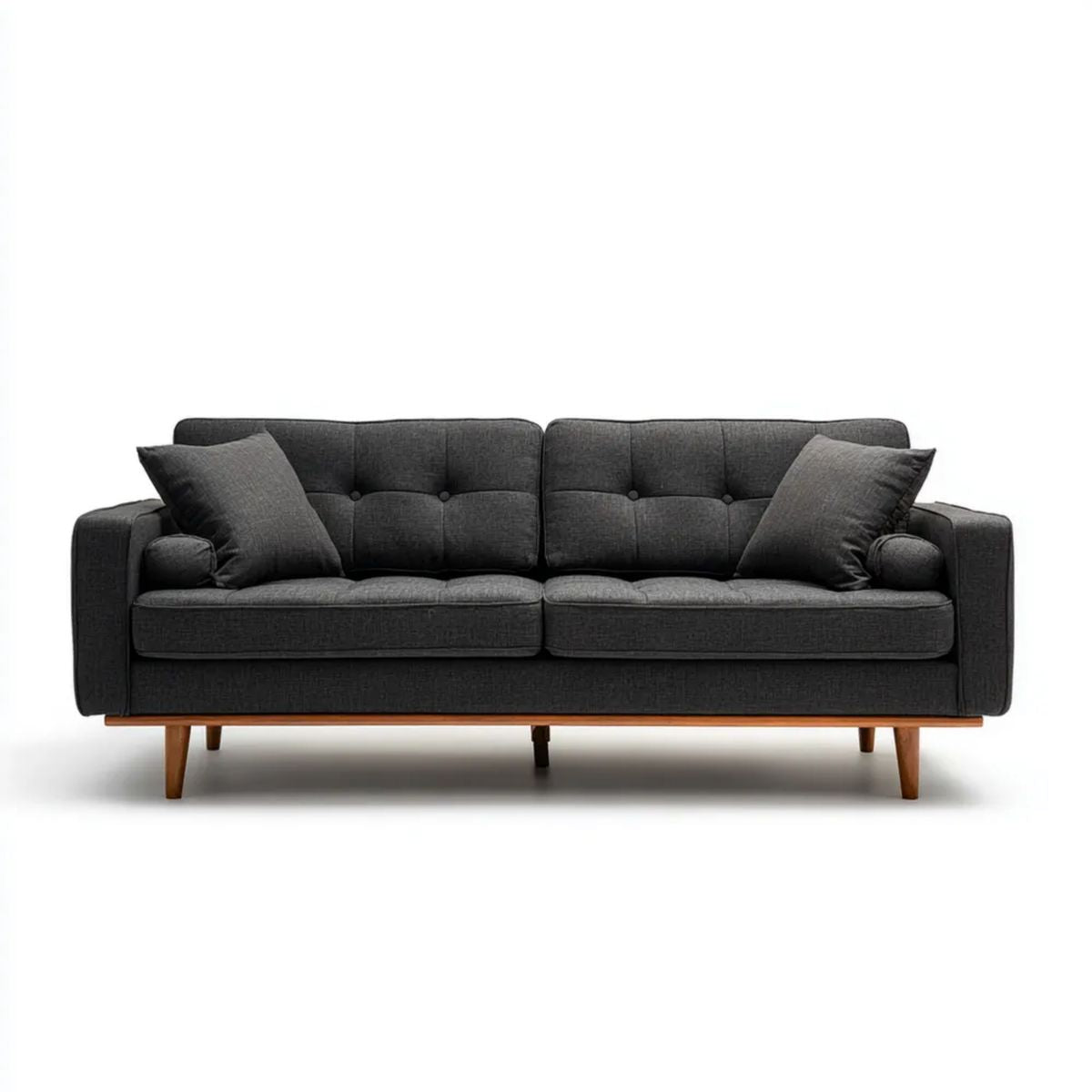 Sofa trzyosobowa grafitowa z tapicerką poliestrową i drewnianymi nogami, 220 x 90 x 85 cm
