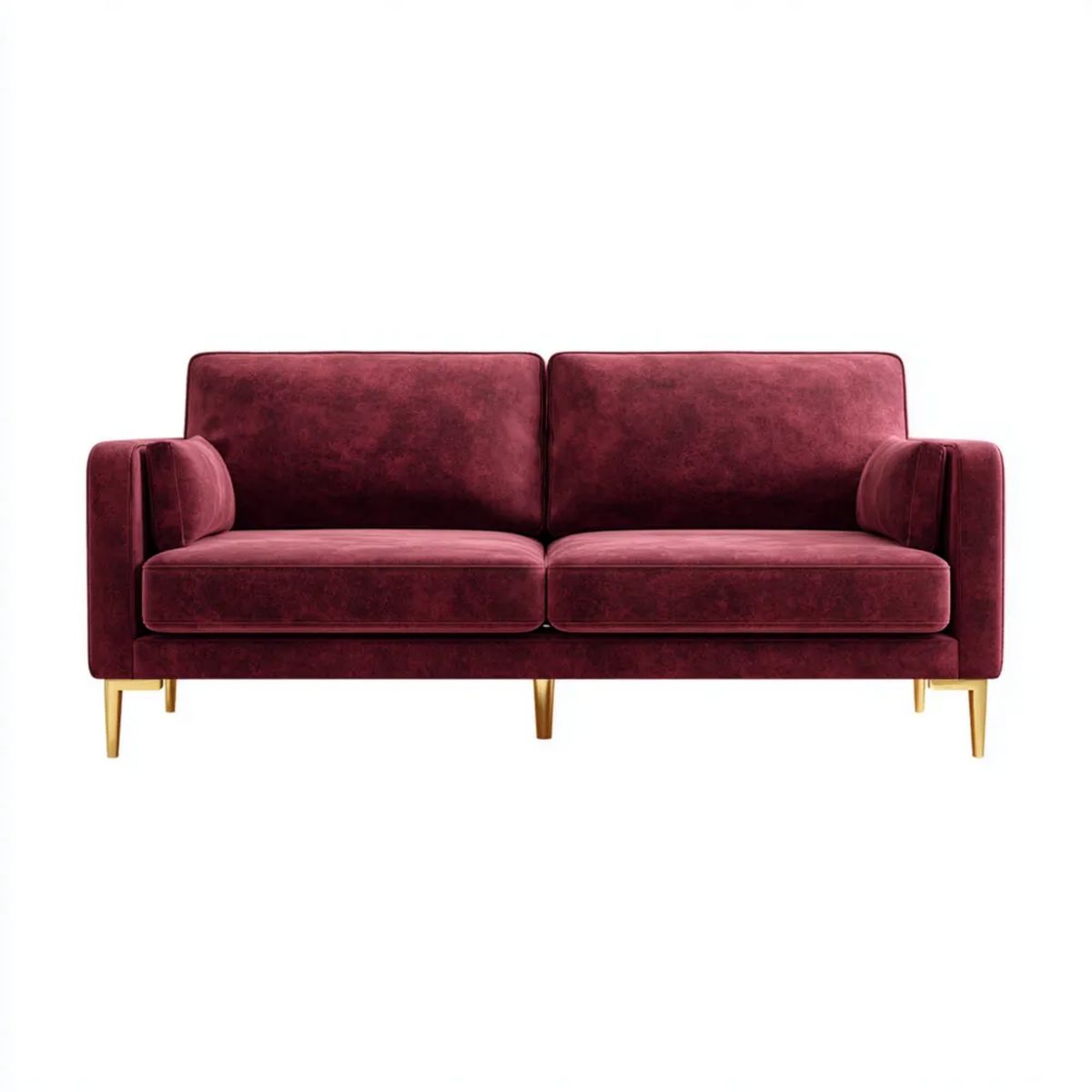 Dwuosobowa sofa z aksamitu bordowa ze złotymi metalowymi nogami, 180 x 85 x 85 cm