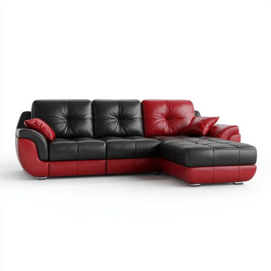 Sofa narożna z prawostronnym szezlongiem z ekoskóry czerwono-czarna 280 × 170 × 90 cm
